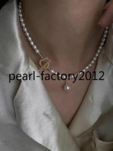 Love AAA Sweet design sense 4-5mm natural Akoya White pearl necklace 14k 16'' - Picture 1 of 5