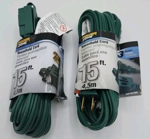Power Zone Green Indoor 15' Household Extension Cords 2pc NEW - Picture 1 of 1