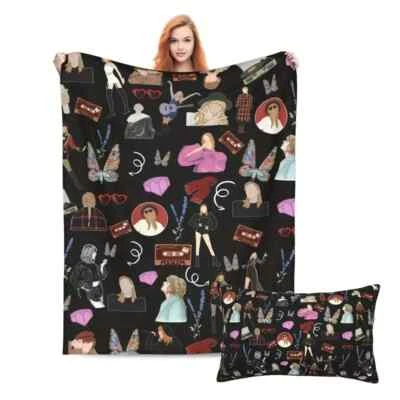 Juego de manta y funda de almohada para amantes de la música suave cálida manta de cama de franela cómoda Foto 1 de 4