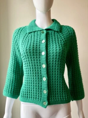 Cárdigan suéter tejido verde azulado jade voluminoso vintage años 50 60 S M usado en excelente estado Foto 1 de 4