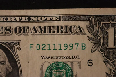 [FEB 11, 1997] ONE DOLLAR FANCY BIRTHDAY NOTE  SN F 02111997 B - Image 1 of 3