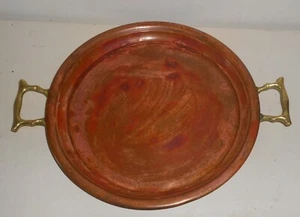 Solid Copper Hammered Vintage Serving Platter Plate Tray with Brass Handles 10" - Picture 1 of 2