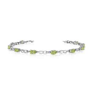 10K White Gold Oval Peridot and Diamond Link Bracelet - Picture 1 of 3