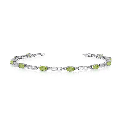 10K White Gold Oval Peridot and Diamond Link Bracelet - Image 1 of 3