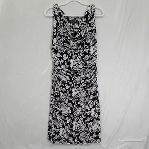 Lauren Ralph Lauren Dress Women’s Size 10 Ruched Navy White Floral Formal Spring - Picture 1 of 20