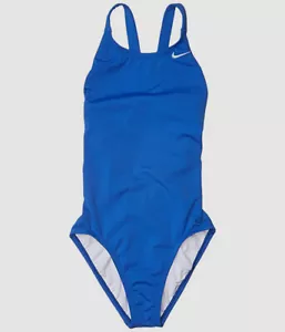 $58 Nike Kid's Girl's Blue Racerback One-Piece Swimsuit Swimwear Size Medium - Picture 1 of 2