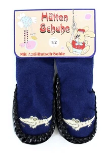 Hüttenschuhe Haussocken Anti-Rutsch Krokodil Strick Leder blau Gr. 1/2 Jahre - Bild 1 von 3