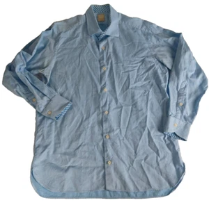 Ike Behar New York Mens Bhirt Large Blue 100% Cotton USA Geometric Gingham Check - Picture 1 of 10