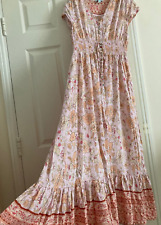 Blue Vanilla Pink & Peach Floral Print Long Boho Style Maxi Dress, Size 12-14