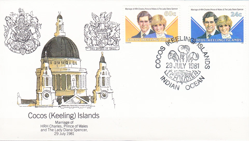W COCOS ISLANDS 0073-74 FDC PRINCE CHARLES ROYAL WEDDING FIRST DAY COVER - Image 1 of 1