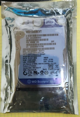 HP 465898-003 WD1600BEVT-60ZCT1 160GB 5.4K RPM 3G/s 2.5" Laptop Hard Drive -NEW! - Image 1 of 2