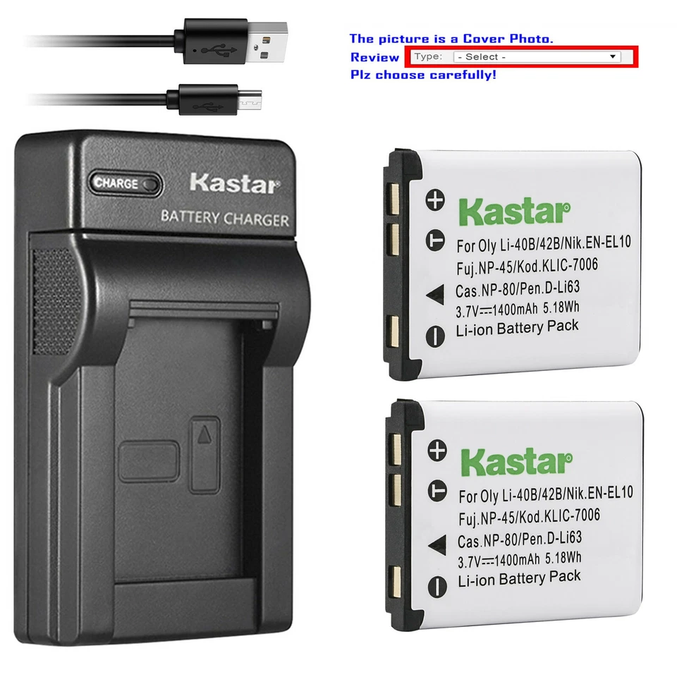 Cargador delgado de batería Kastar para Olympus Li-42B D-730 FE-20 FE-150 FE-160 FE-190 Foto 1 de 4