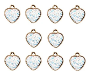 10pcs Gold Resin Hearts Charms White Iridescent Dots Double Sided Embellishments - Picture 1 of 2