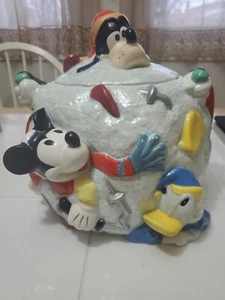 VTG DISNEY FAB 5 SNOWBALL SKIING CRASH COOKIE JAR MICKEY GOOFY DONALD WINTER 3D - Picture 1 of 8