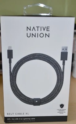 Native Union BELT CABLE XL USB-A TO LIGHTNING new 10 foot BELTTL03 10 ft iphone - Image 1 of 4