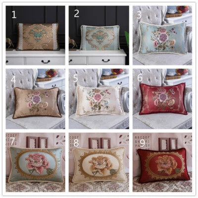 2pcs Sofa Pillow Case Cover Embroidery Floral Cushion Home Decor Beige Retro - Image 1 of 4