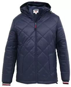 D555 Duke Big Mens Navy Puffer Jacket Diamond Quilted With Hood 2XL-5XL (301206K - Picture 1 of 2