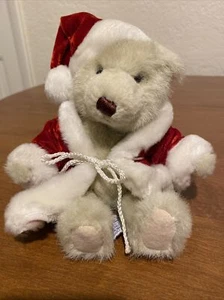 Vintage Mary Meyer Sitting White Teddy Bear in Santa Suit with Christmas Hat - Picture 1 of 11