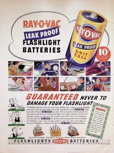 VINTAGE Print Ad ~ Ray-O-Vac Leak Proof Flashlight Batteries ~ 1940s - Picture 1 of 1