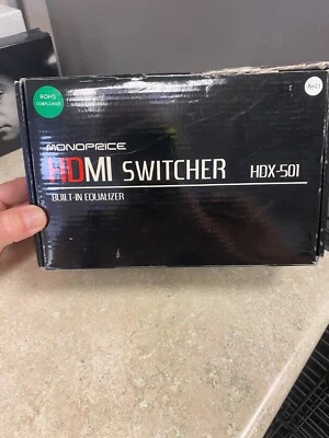 Monoprice HDMI 5x1 Switch HDX-501 w Built-in Equalizer + Remote/Power/Manual/Box - Image 1 of 4