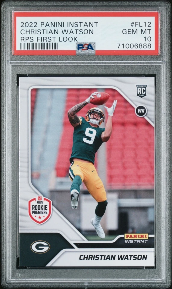 2022 PANINI INSTANT CHRISTIAN WATSON ROOKIE RPS FIRST LOOK #FL12 RC PSA 10 POP 4 - Image 1 of 4