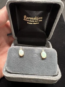 14kt Yellow Gold Genuine Opal And Diamond Studs - Picture 1 of 22