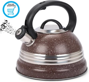 Brown Whistling Tea Kettle - 3L Tea Pot for Stovetop/Induction Stove Top - Stain - Picture 1 of 12