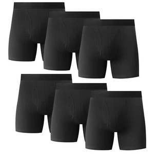 6PK Mens Cotton Boxer Briefs Tagless Comfort Flex Underwear With Opening Fly - Picture 1 of 33