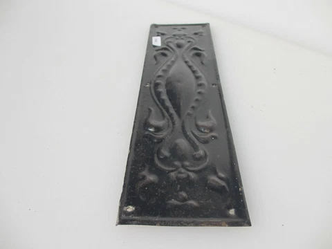 Vintage Iron Finger Plate Push Door Handle Rococo Art Nouveau Floral Flowers Old Cover