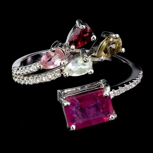 925 Sterling Silver Ring Octagon Ruby 8x6mm Tourmaline Gemstone Jewelry Size 8.5 - Picture 1 of 13