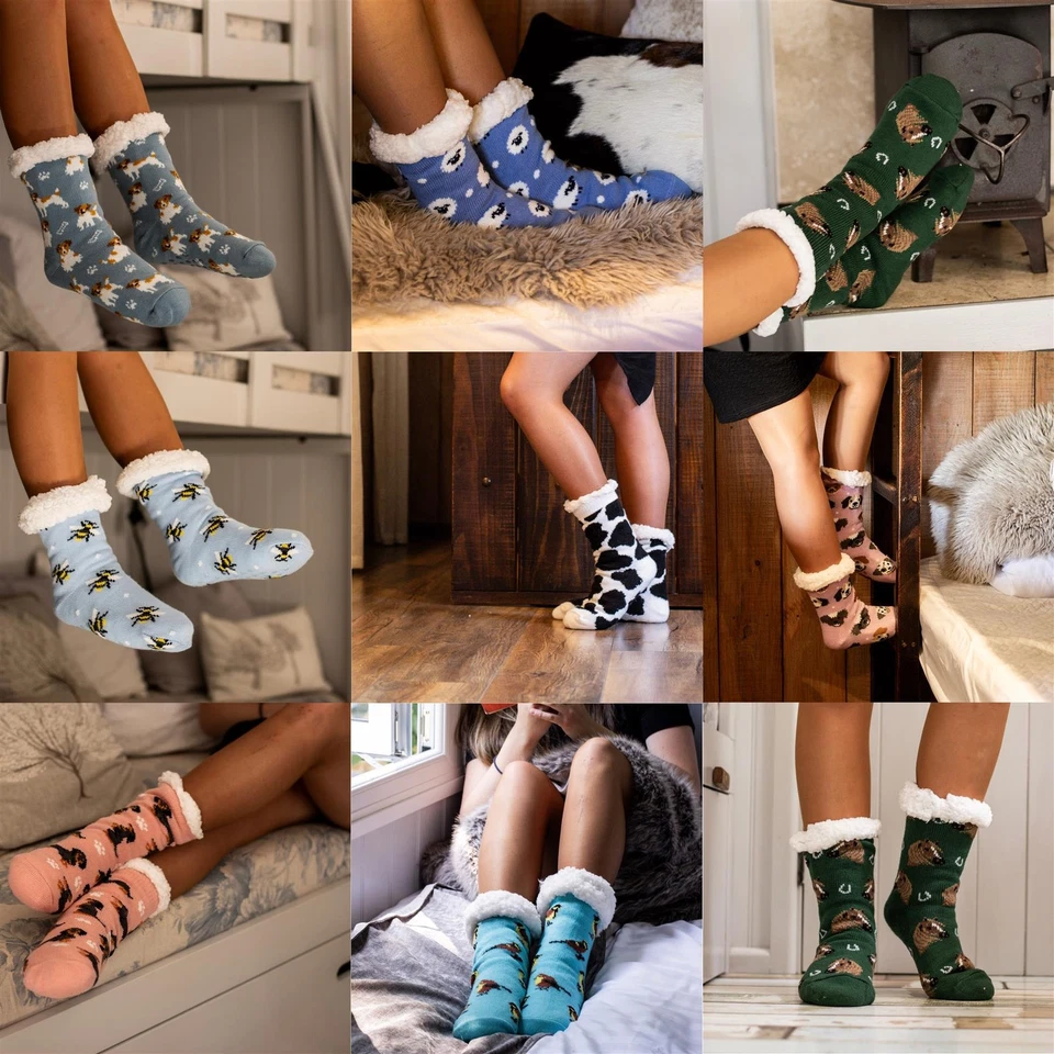 BARTLEBY Damen dicke Sherpa Socken Slipper 3.1 Tog Funky kuschelig warm flauschig rutschfest UK4-8