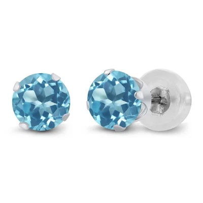 1.00 Ct Round 5mm Swiss Blue Topaz 14K White Gold Stud Earrings - Image 1 of 3