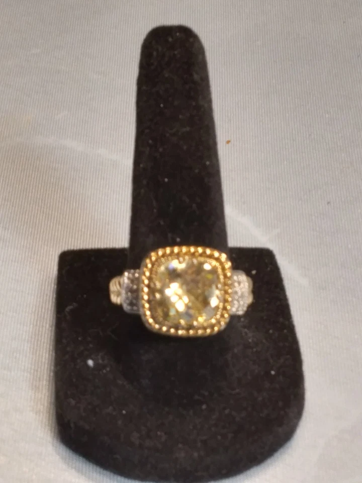 Lia Sophia "Lemon Chiffon" 2-Tone Gold/Silver Ring w/Yellow CZ Size 8 - Image 1 of 4
