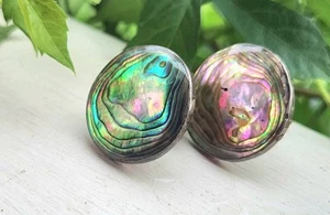 Vintage Sterling Silver Abalone Cufflinks Taxco Mexican Signed R Luco Round 1" - Picture 1 of 11