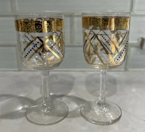 (2) Vintage Cordial Glasses with gold accents, Pre-Owned - Picture 1 of 3