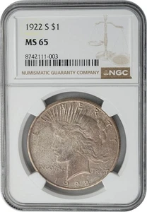 1922-S Peace Silver Dollar $ MS65 NGC 950596-27 - Picture 1 of 5