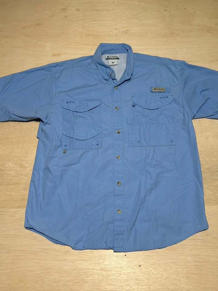 Camisa Columbia PFG Para Hombre Pequeña Azul Ventilada Manga Corta Pesca Foto 1 de 4