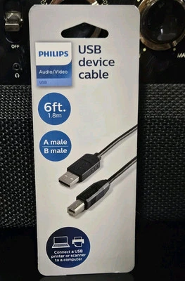 USB A / USB B Printer Device Cable Audio/Video Phillips 6ft Brand New OEM - Image 1 of 2