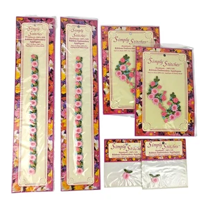Simply Stitches 100% Silk Ribbon Embroidery Flower Applique | Lot of 6 Pink Rose - Picture 1 of 8