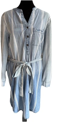 Vestido Camisa Denim Luxology Cambray Talla 6 Alto Bajo Rollo Tab Cinturón Ombre Foto 1 de 4