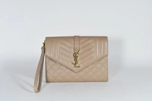 Saint Laurent Tan Quilted Envelope Clutch with Gold Hardware Clean - Picture 1 of 13