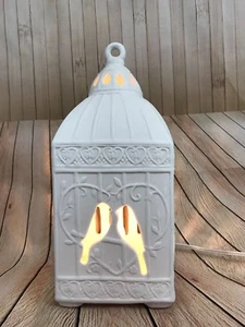 Weiße Keramik beleuchtete Vogelkäfig Lampe Nachtlicht Geschenk - Bild 1 von 6