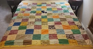 Antique Blanket Quilt 64"x80" Handsewn Square Patch, craft project - Picture 1 of 23