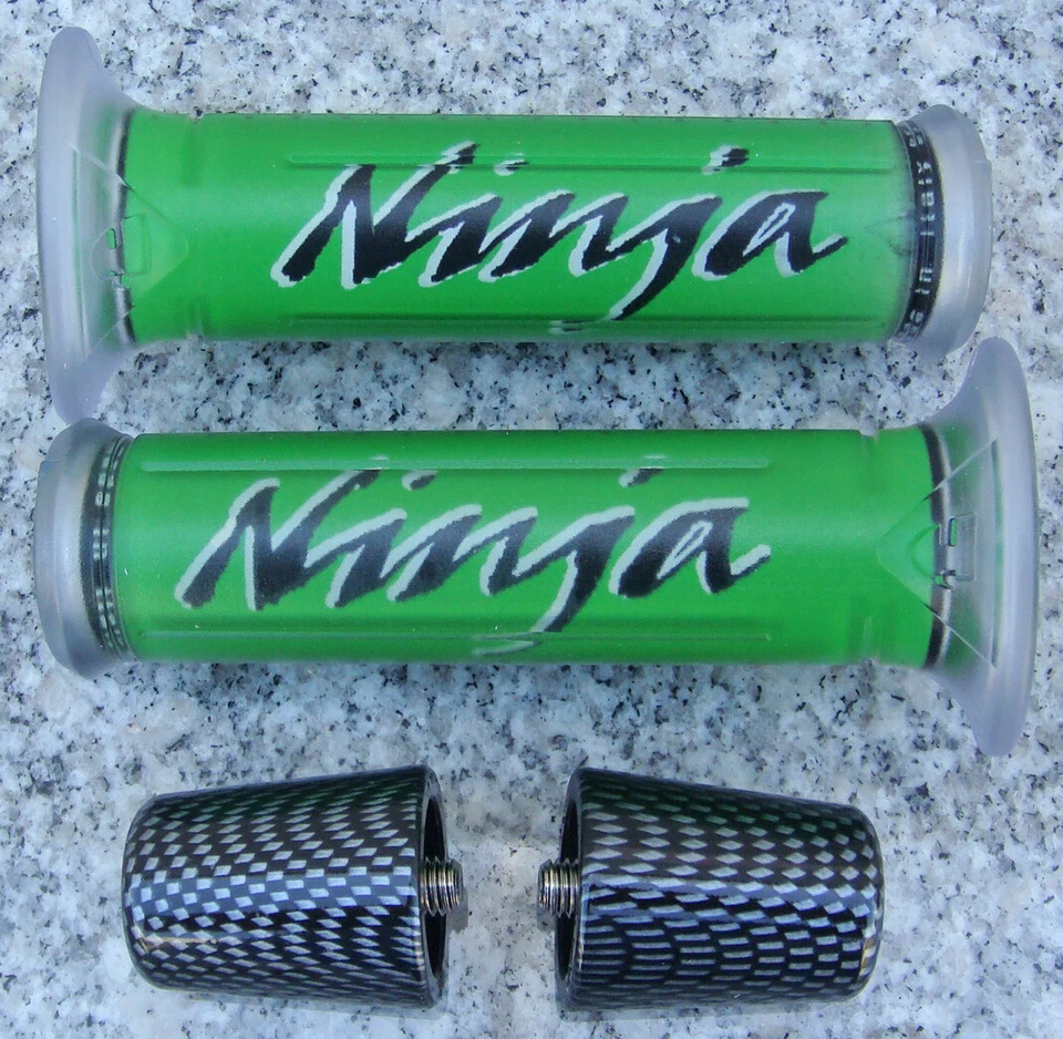 Kawasaki Ninja 250 300 500 ZX6 ZX6R ZX9R ZX10 ZX10R ZX12R GREEN GRIPS & BAR ENDS - Image 1 of 1