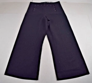 Vintage Navy Issue Pants W34 L28 1982 Black Button Front Adjustable Tie jnco - Picture 1 of 11