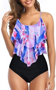Bathing Suit for Women Two Piece Tummy Control Swimsuit High Waisted Tankini - Picture 1 of 5