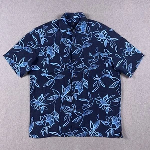 Zegna Sport Shirt Mens Medium Linen Blue Floral Short Sleeve Button Hawaiian - Picture 1 of 13