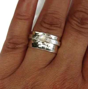 Moonstone 925 Sterling Silver Band& Spinner Meditation Handmade All Size-U-69 - Picture 1 of 12