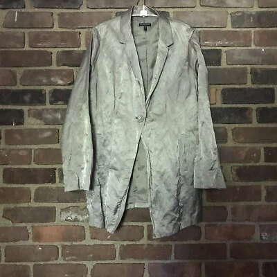 EILEEN FISHER 石材钢缎单纽扣长外套夹克大号娇小 — 第 1/4 张图片