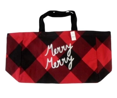 NUEVO CON ETIQUETAS LOFT Bolso de Mano de Gran Tamaño Rojo Negro Lona a Cuadros Vacaciones Feliz Feliz Foto 1 de 4